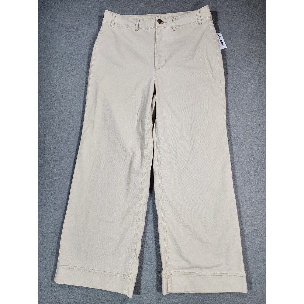 Old Navy High Waist Cropped Wide Leg Chino Pant Beige Size 6 Casual Neutral Work